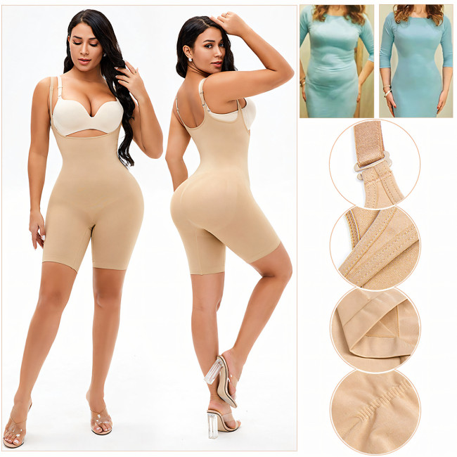 Бежевий корсет із пуш-ап попою, післяпологовий, втягуючий комбідрес для корекції фігури slim shapewear