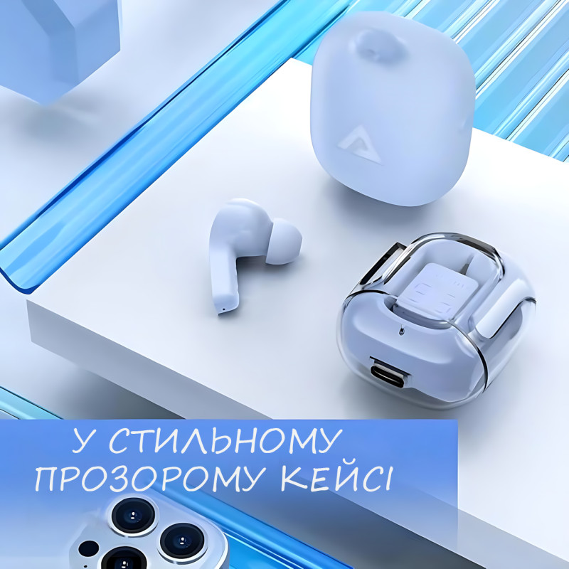 Бездротові навушники Bluetooth ultrapods з мікрофоном, 250 мА·год, сумісні з Android і Apple, діапазон 10 м Блакитний фото - 6