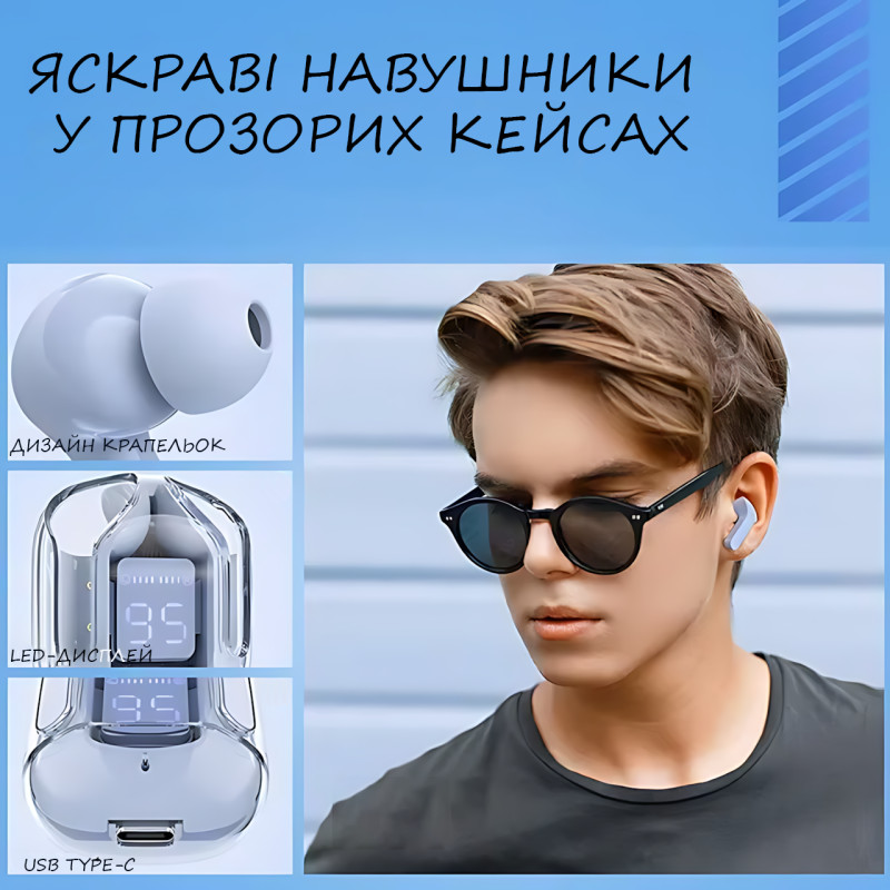 Бездротові навушники Bluetooth ultrapods з мікрофоном, 250 мА·год, сумісні з Android і Apple, діапазон 10 м Блакитний фото - 3