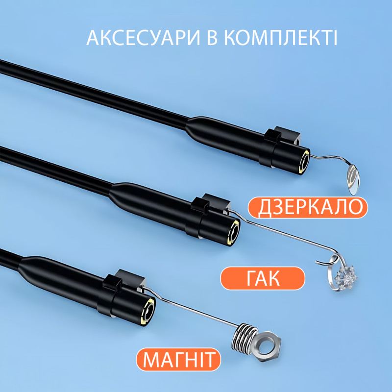 Эндоскоп с экраном RIAS P230, кабель 5 м, 8 мм камера, 8 LED, жёсткий провод, IP68, автономный (батарейки) фото - 8