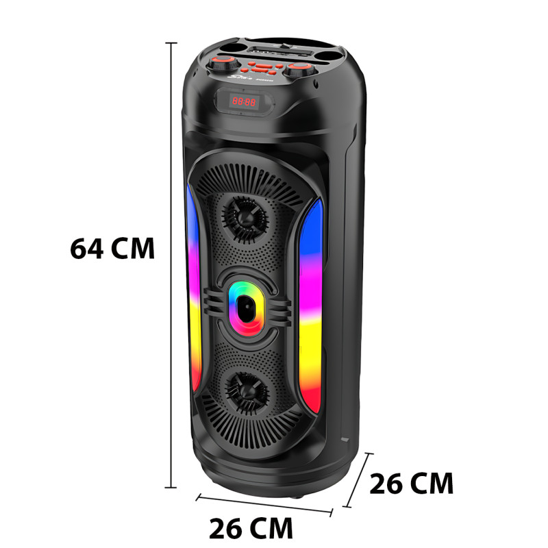 Портативна Bluetooth-колонка 2x8" 25 Вт х2, з мікрофоном, LED-підсвіткою, USB/SD/FM/AUX/BT, дисплеєм, пультом фото - 6