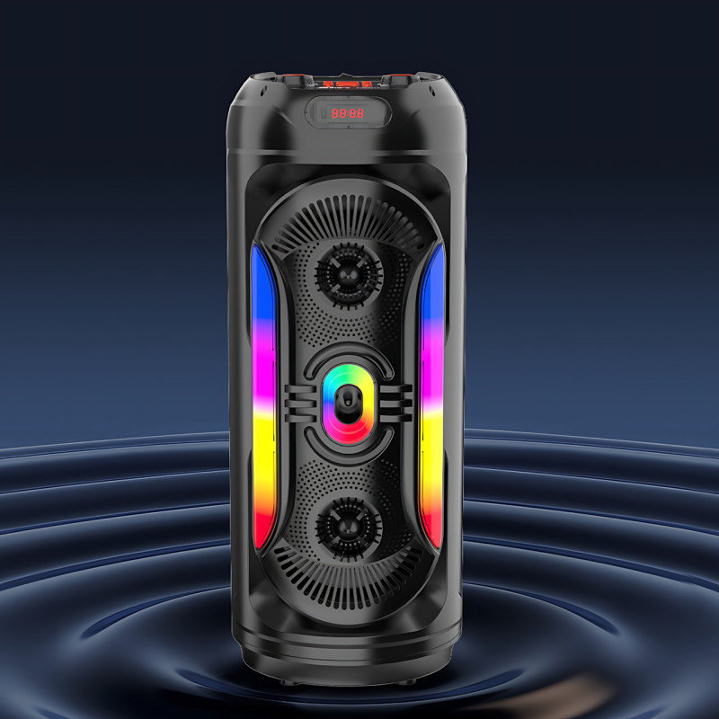 Портативна Bluetooth-колонка 2x8" 25 Вт х2, з мікрофоном, LED-підсвіткою, USB/SD/FM/AUX/BT, дисплеєм, пультом фото - 8