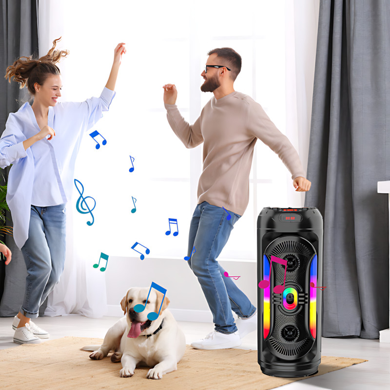 Портативна Bluetooth-колонка 2x8" 25 Вт х2, з мікрофоном, LED-підсвіткою, USB/SD/FM/AUX/BT, дисплеєм, пультом фото - 10