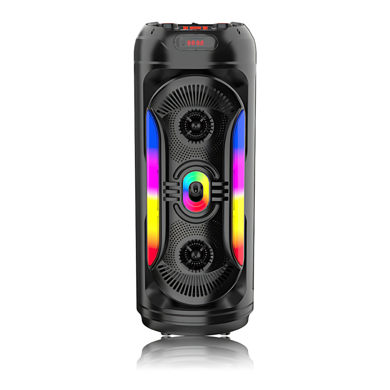 Портативна Bluetooth-колонка 2x8" 25 Вт х2, з мікрофоном, LED-підсвіткою, USB/SD/FM/AUX/BT, дисплеєм, пультом фото - 2