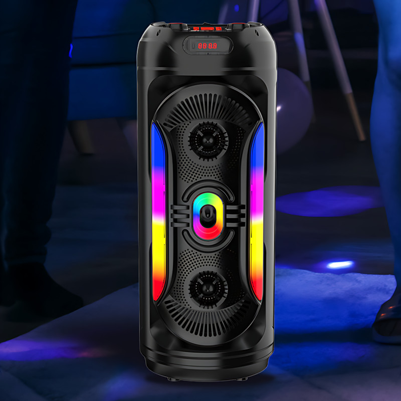 Портативна Bluetooth-колонка 2x8" 25 Вт х2, з мікрофоном, LED-підсвіткою, USB/SD/FM/AUX/BT, дисплеєм, пультом фото - 9