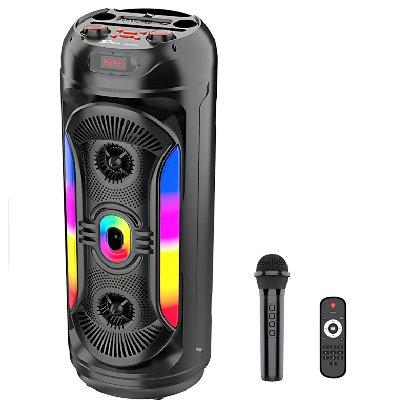 Портативна Bluetooth-колонка 2x8" 25 Вт х2, з мікрофоном, LED-підсвіткою, USB/SD/FM/AUX/BT, дисплеєм, пультом фото - 7