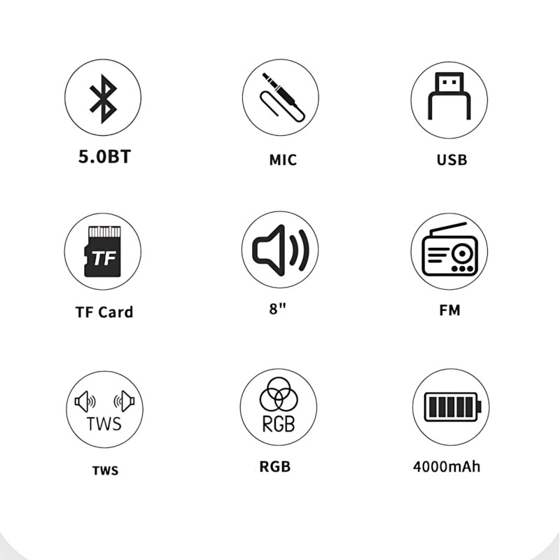 Портативна Bluetooth-колонка 2x8" 25 Вт х2, з мікрофоном, LED-підсвіткою, USB/SD/FM/AUX/BT, дисплеєм, пультом фото - 5