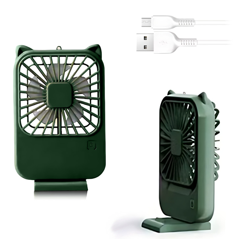 Компактний мінівентилятор Fan AND064 з USB, 3 швидкості, 5 лопатей, 500 мА·год, з підставкою для телефона Зелений фото - 3