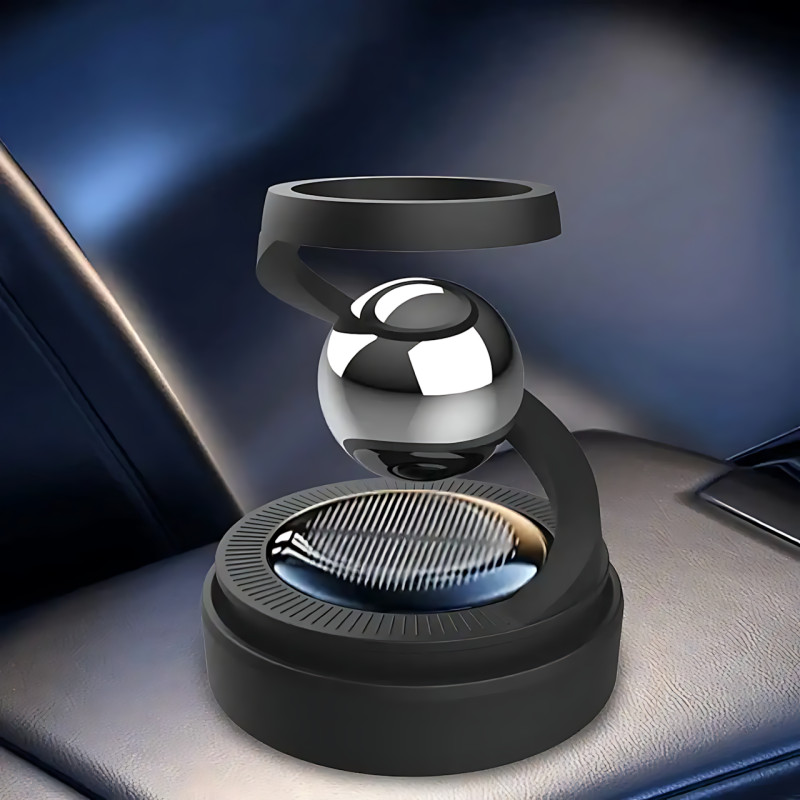 Автомобильный ароматизатор с эффектом левитации, вращающийся шар на солнечной батарее на торпеду, черный фото - 8