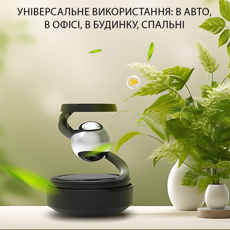 Автомобильный ароматизатор с эффектом левитации, вращающийся шар на солнечной батарее на торпеду, черный фото - 6