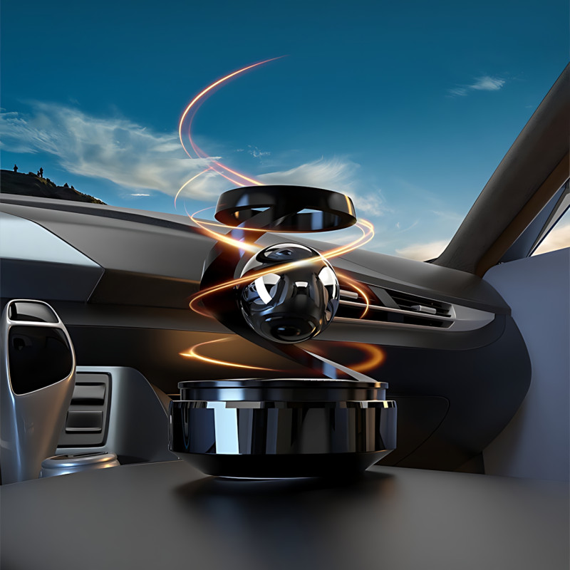 Автомобильный ароматизатор с эффектом левитации, вращающийся шар на солнечной батарее на торпеду, черный фото - 7