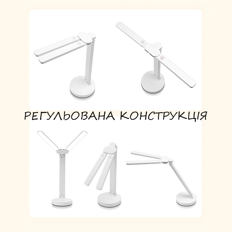 Настольная лампа со съемным аккумулятором 18650, с 2-я плафонами, сенсорным управлением, поворотом на 180° фото - 4