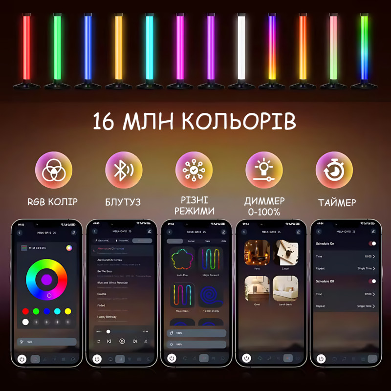 RGB LED настольный светильник-торшер 62 см ART-0670 / MA-767, светомузыка, управление пультом и Bluetooth-приложением, 5W, USB 5V фото - 3