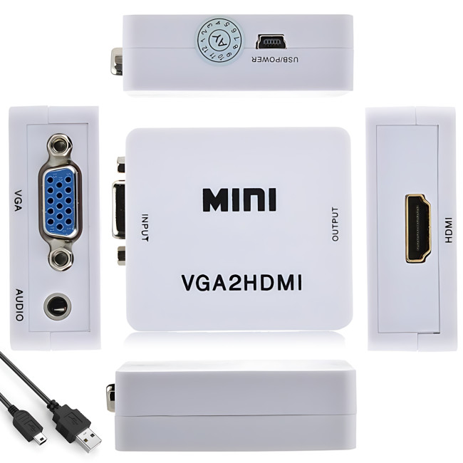Конвертер VGA to HDMI з аудіо, кабель-адаптер для перетворення VGA на HD (720P/1080i/1080P)