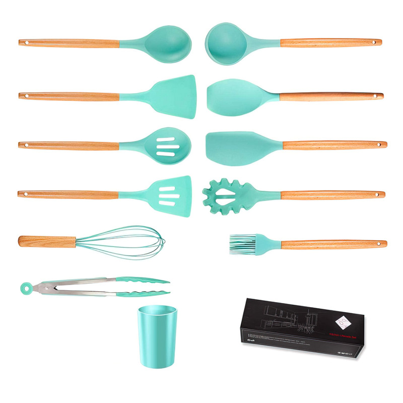 Набір кухонного приладдя Kitchen Set на 12 предметів, з харчового силікону, до 230 градусів Чорний фото - 7