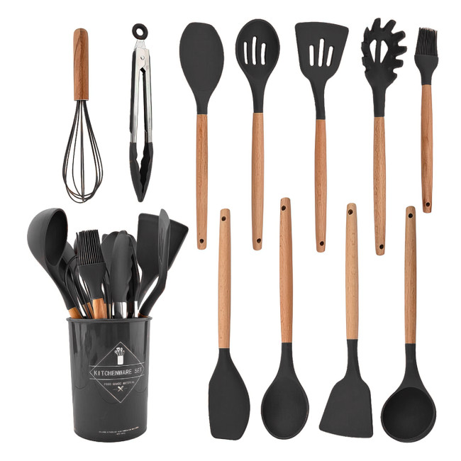 Набір кухонного приладдя Kitchen Set на 12 предметів, з харчового силікону, до 230 градусів Чорний