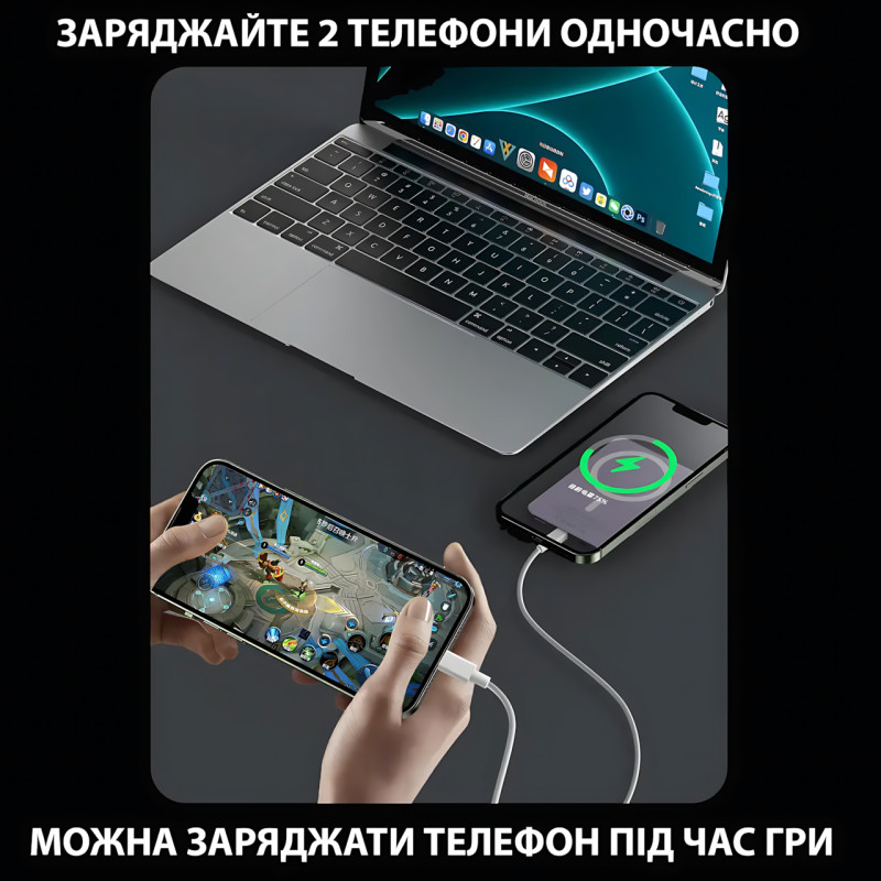 Магнитная беспроводная зарядка, PowerBank Q9 10000mAh с технологией MagSafe, дисплей с индикацией заряда Белый фото - 4