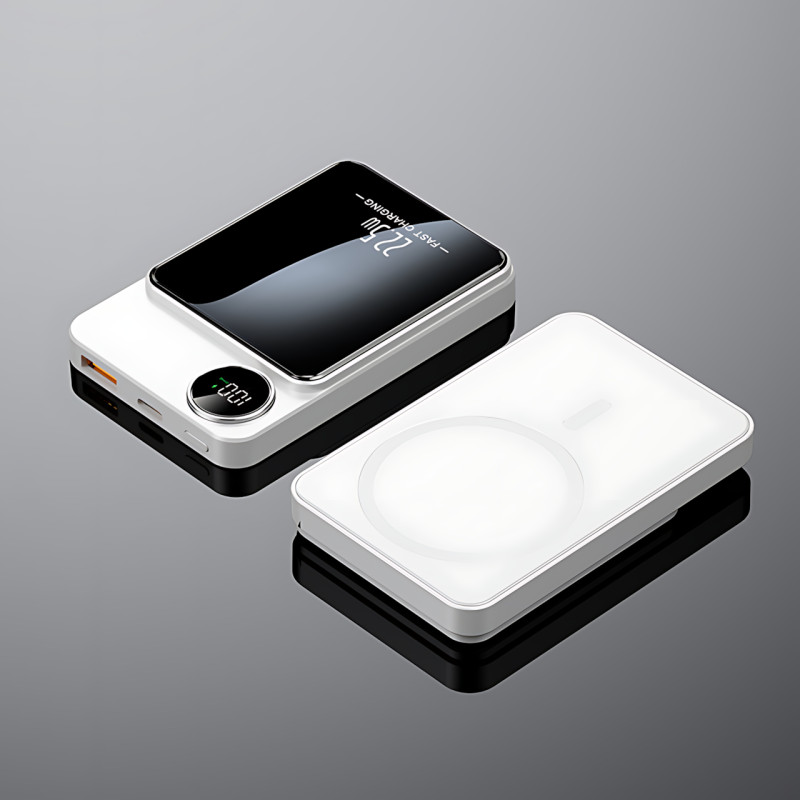 Магнитная беспроводная зарядка, PowerBank Q9 10000mAh с технологией MagSafe, дисплей с индикацией заряда Белый фото - 3