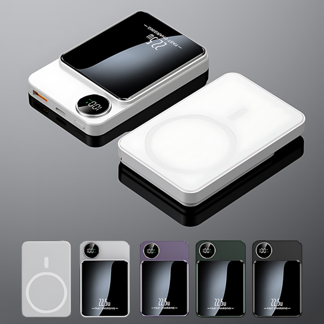 Магнитная беспроводная зарядка, PowerBank Q9 10000mAh с технологией MagSafe, дисплей с индикацией заряда Белый