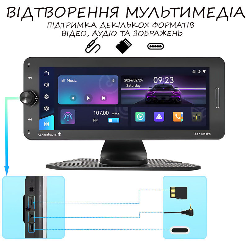 Портативный 7-дюймовый экран с Carplay, портативная стереосистема 601W в авто с и сенсорным экраном фото - 5