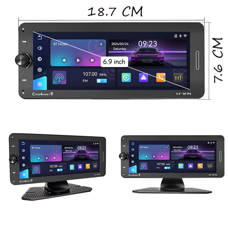 Портативный 7-дюймовый экран с Carplay, портативная стереосистема 601W в авто с и сенсорным экраном фото - 8