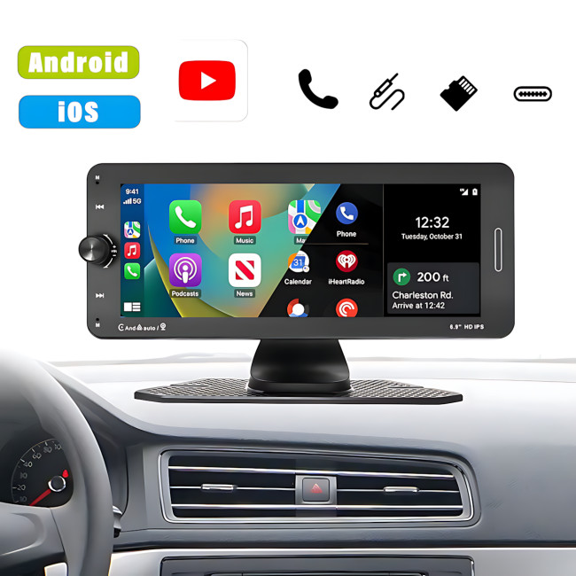 Портативный 7-дюймовый экран с Carplay, портативная стереосистема 601W в авто с и сенсорным экраном