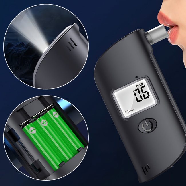 Алкотестер LCD AND HA-170 с фонариком, 0-200 мг/100 мл, полупроводниковый датчик, питание от 3 батареек АА