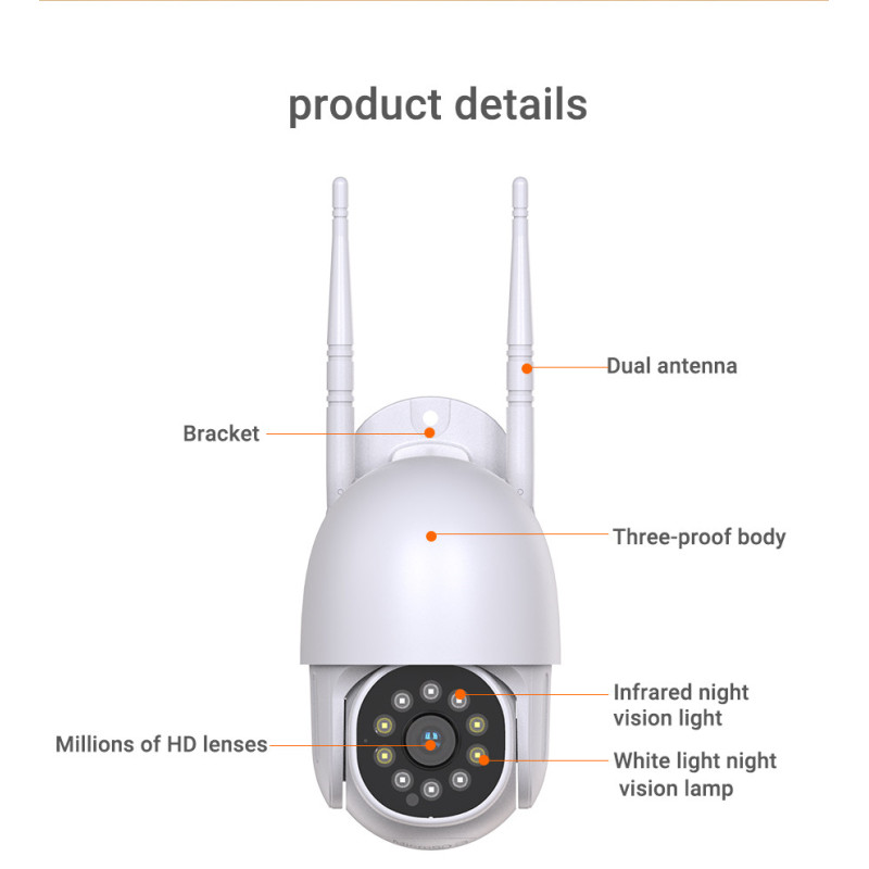 Вулична поворотна IP камера NJ PRO 1080 Vision 360 , вологостійка, датчик рух, нічне бачення, біла фото - 9