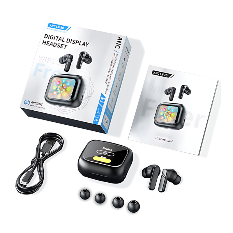 Бездротові навушники LX-10 TWS — Bluetooth 5.4, ANC+ENC, LED-дисплей, 320 мА·год, сенсорне керування фото - 10