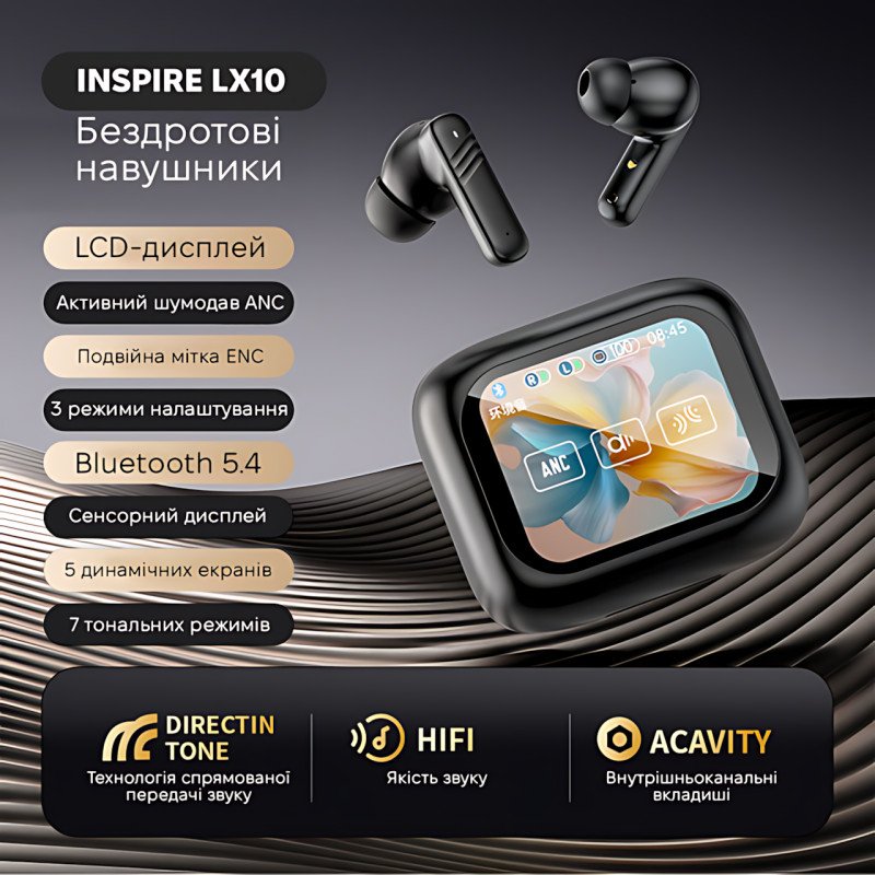 Бездротові навушники LX-10 TWS — Bluetooth 5.4, ANC+ENC, LED-дисплей, 320 мА·год, сенсорне керування фото - 6