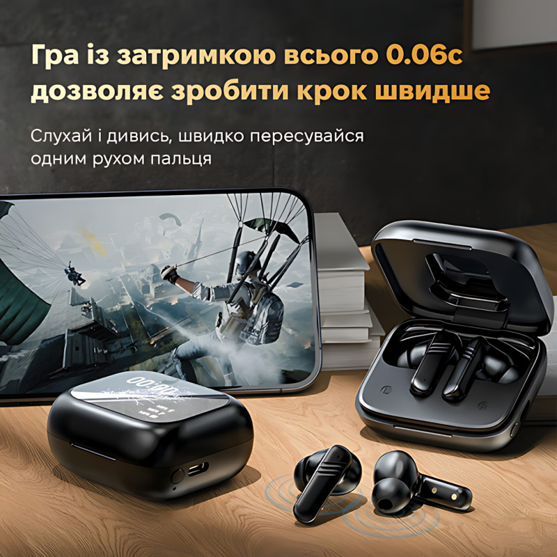 Бездротові навушники LX-10 TWS — Bluetooth 5.4, ANC+ENC, LED-дисплей, 320 мА·год, сенсорне керування фото - 7