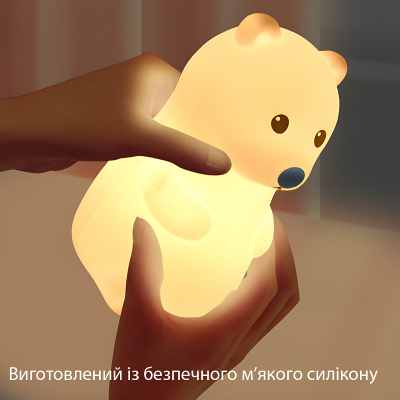 Силіконовий нічник "Ведмежатко" із сенсорним керуванням, RGB-світлом і вбудованим акумулятором 1200 мА·год, 17 см фото - 6