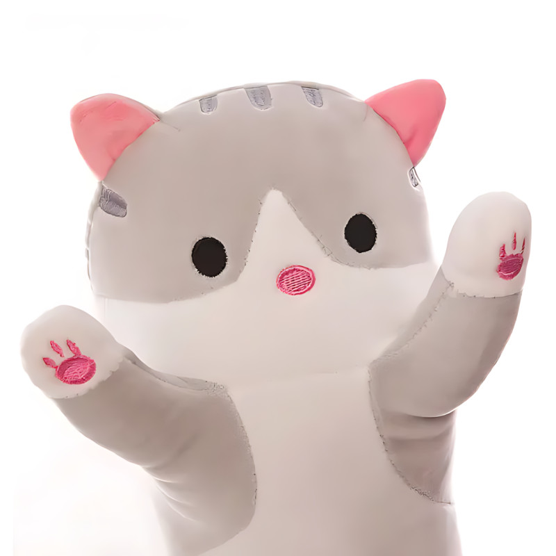 Игрушка подушка Кот Батон, плюшевая антистресс обнимашка DOLL 1498 на молнии, серый/рыжий фото - 4
