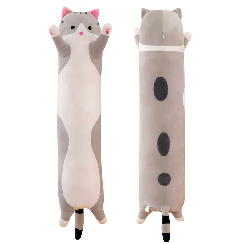 Игрушка подушка Кот Батон, плюшевая антистресс обнимашка DOLL 1498 на молнии, серый/рыжий фото - 2