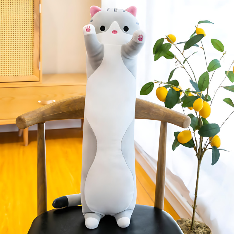 Игрушка подушка Кот Батон, плюшевая антистресс обнимашка DOLL 1498 на молнии, серый/рыжий фото - 8