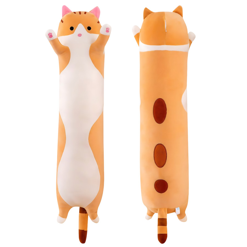 Игрушка подушка Кот Батон, плюшевая антистресс обнимашка DOLL 1498 на молнии, серый/рыжий фото - 3