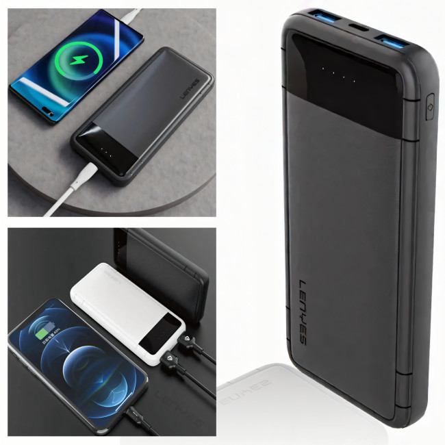 Повербанк Power Bank LENYES 133-10000 mAh (Реальна ємність) 2хUSB, MicroUSB, Type-C, Чорний