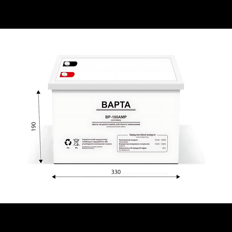 Гелевий акумулятор BAPTA BP-100AMP 12 В 100 А·год — 22,5 кг, M8, 1800 циклів фото - 9