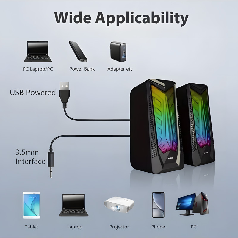 Колонки для комп'ютера та ноутбука JEDEL S524 RGB 2.0, З RGB-підсвіткою, 6 вт фото - 4