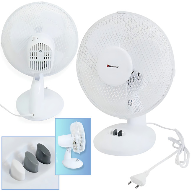Настільний вентилятор Domotec MS-1624 Fan 9", 25 Вт, 2 швидкості, поворот і нахил, знімна решітка, білий