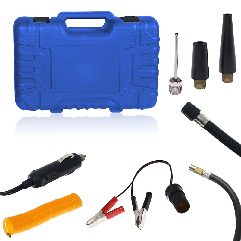 Автомобільний акумуляторний компресор MA666, 10 барів, з манометром, вбудований акумулятор, портативний насос для шин, синій фото - 47