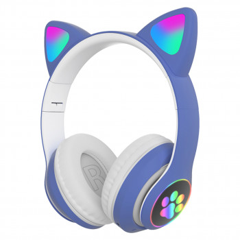 Бездротові навушники з котячими вушками дитячі з підсвічуванням CAT STN-28 Bluetooth блакитний