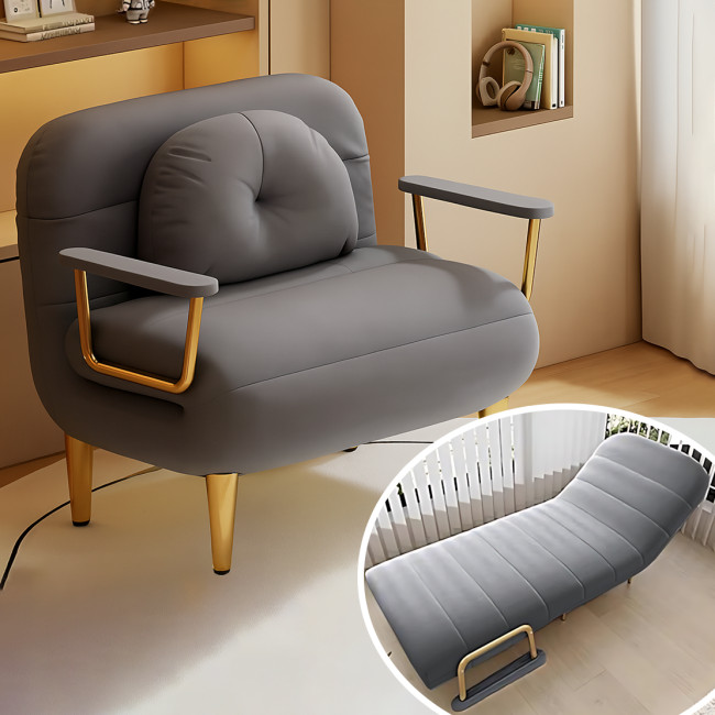 Крісло-ліжко розкладне 3-в-1 DR-80, софа, шезлонг із металевим каркасом, тканиною антикіготь, подушкою, підлокітниками, сірий