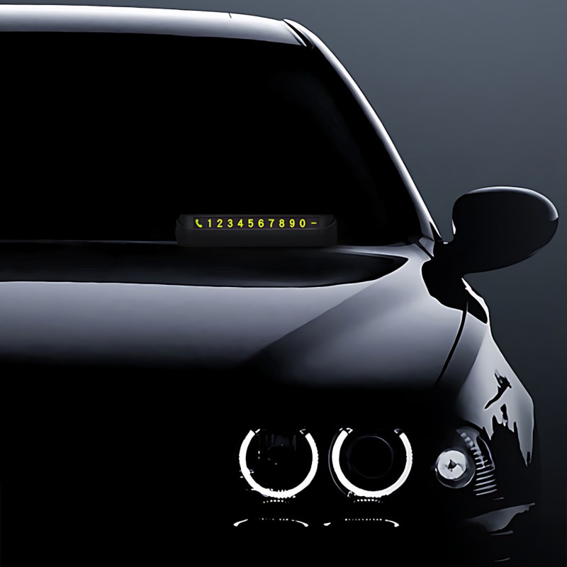 Автовізитка з номером телефона на торпеду ART-0639, магнітна паркувальна табличка, що приховується, кріплення на скотч, чорна фото - 9