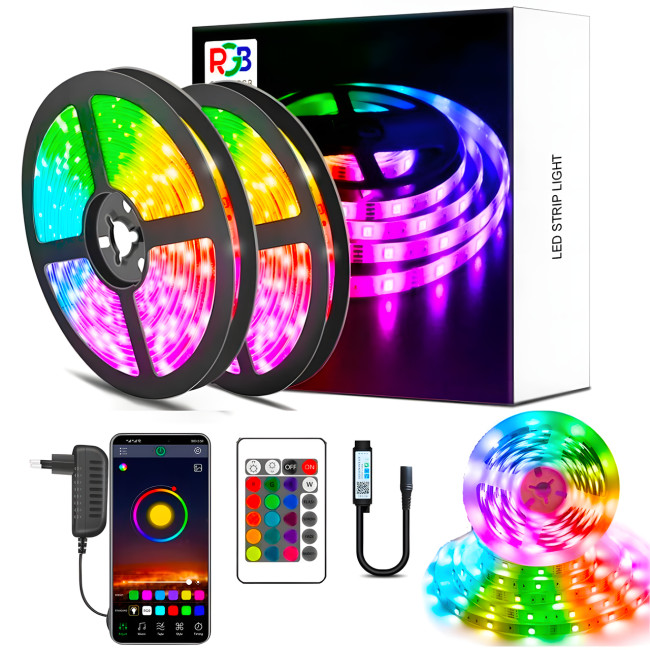 Світлодіодна стрічка LED RGB USB APP SF-20, самоклейні, 5 м, з пультом ДК, на 300 діодів