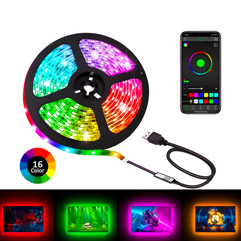 Світлодіодна стрічка LED RGB USB APP SF-20, самоклейні, 5 м, з пультом ДК, на 300 діодів фото - 4