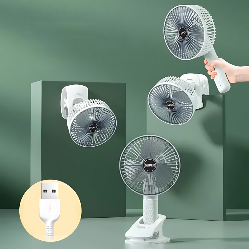 Вентилятор Mini USB Fan XL-1293 проводной, с прищепкой, бесщёточный мотор, 3 скорости, поворот 120°, белый фото - 5