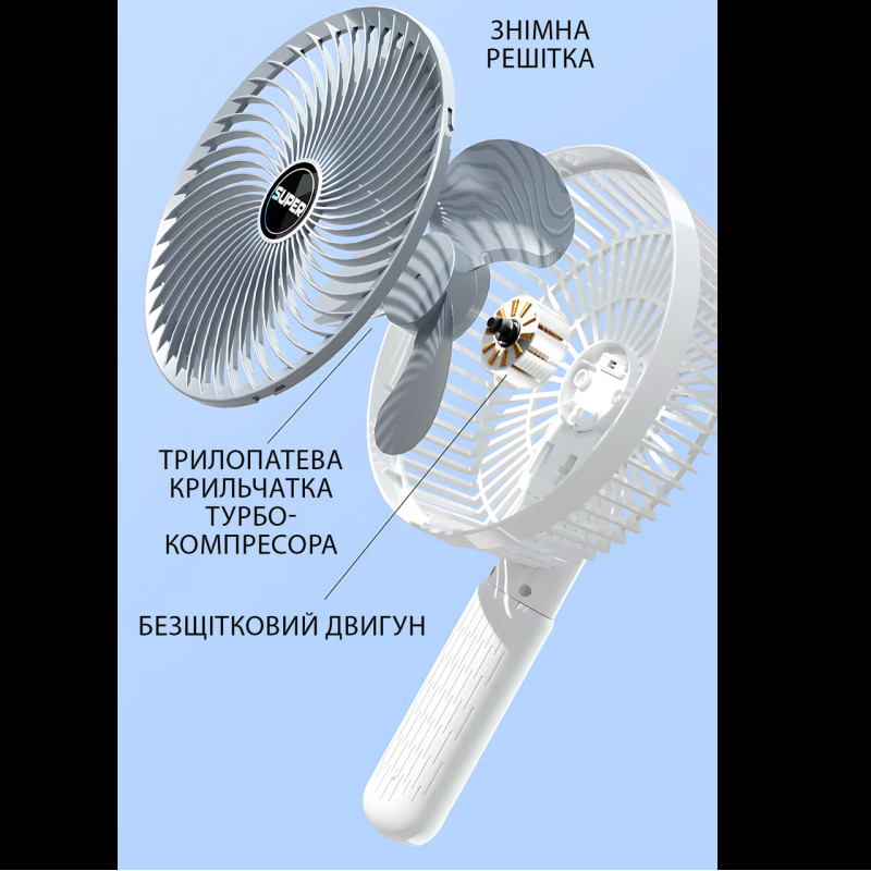 Вентилятор Mini USB Fan XL-1293 проводной, с прищепкой, бесщёточный мотор, 3 скорости, поворот 120°, белый фото - 6