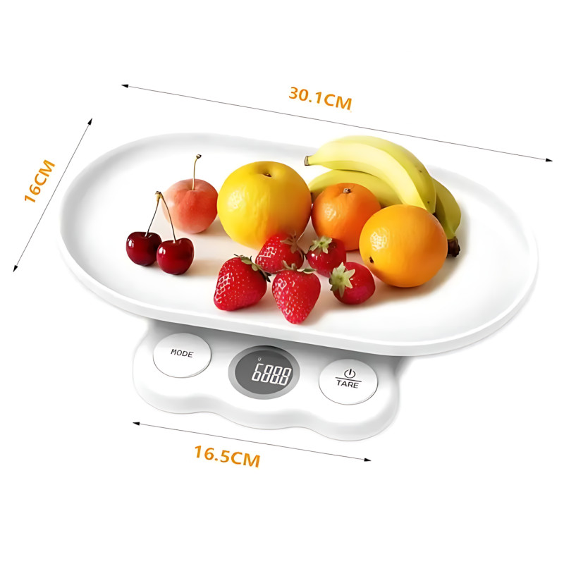 Цифрові ваги Weighing by weight AND 0.1 г-5 кг, 30×16×16 см, знімний піддон, USB/AAA, для кухні, тварин фото - 10