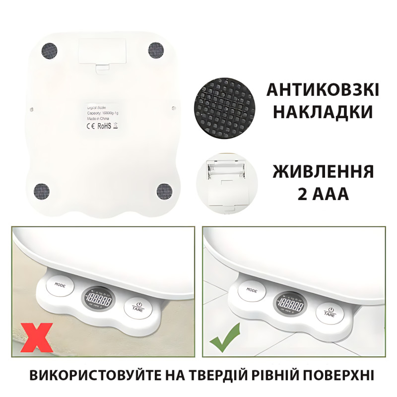 Цифрові ваги Weighing by weight AND 0.1 г-5 кг, 30×16×16 см, знімний піддон, USB/AAA, для кухні, тварин фото - 7